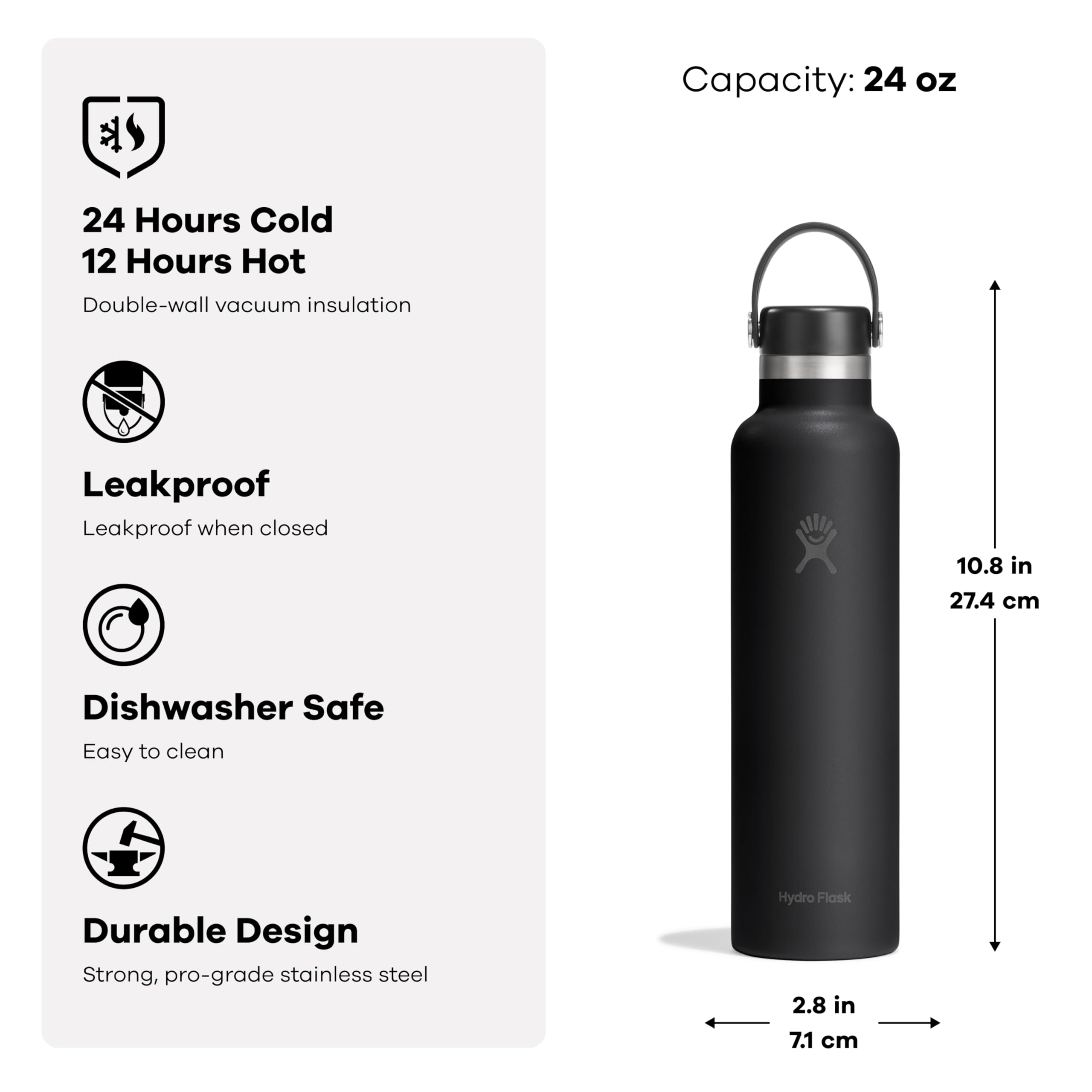 hydro-flask-24-oz-standard-mouth-insulated-stainless-steel-water-bottle-with-lea image 3