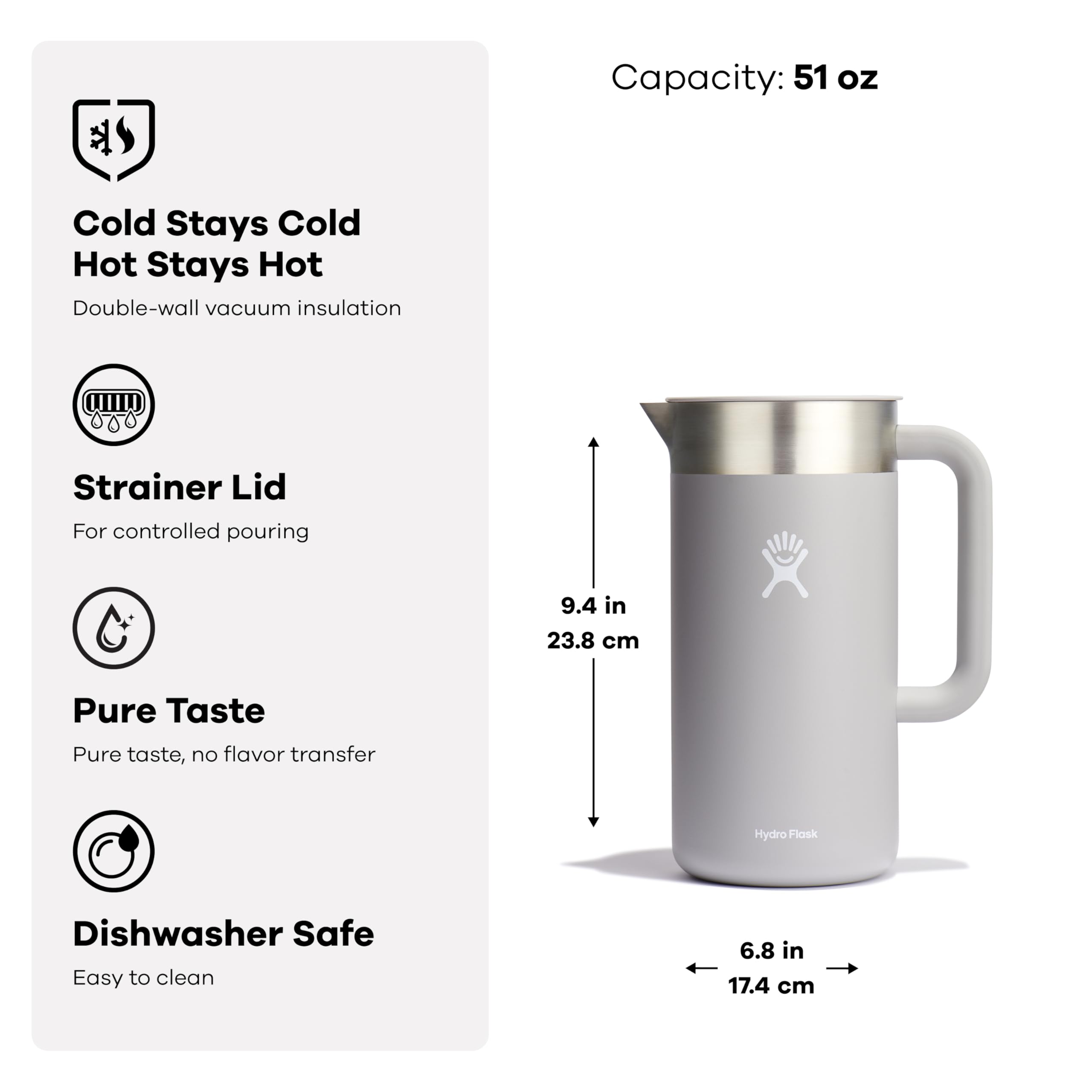 hydro-flask-outdoor-insulated-pitcher-51-oz-with-strainer-lid-shale-gray-stainle image 3