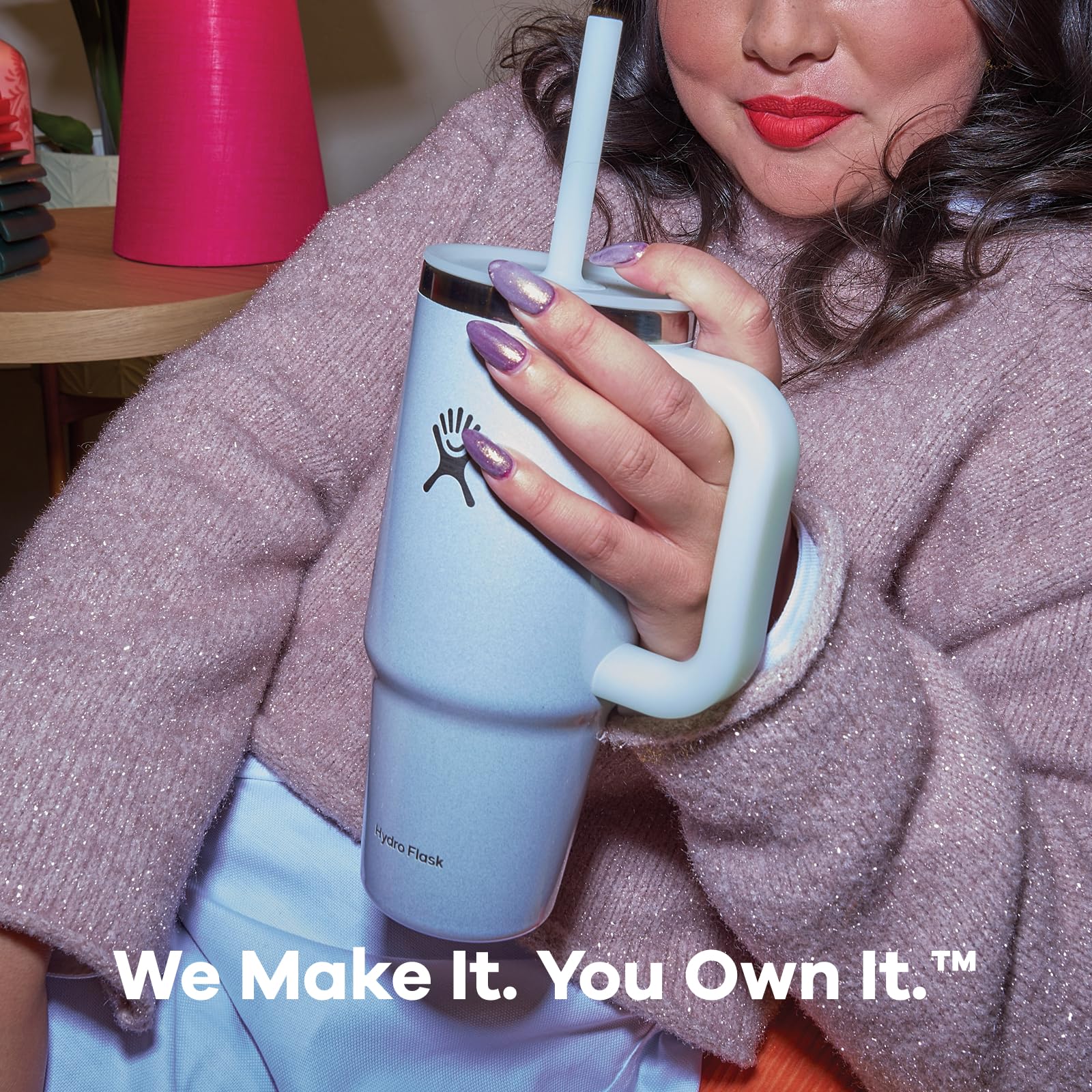 hydro-flask-40-oz-travel-tumbler-with-handle-lid-and-straw-glimmer-cream-insulat image 8